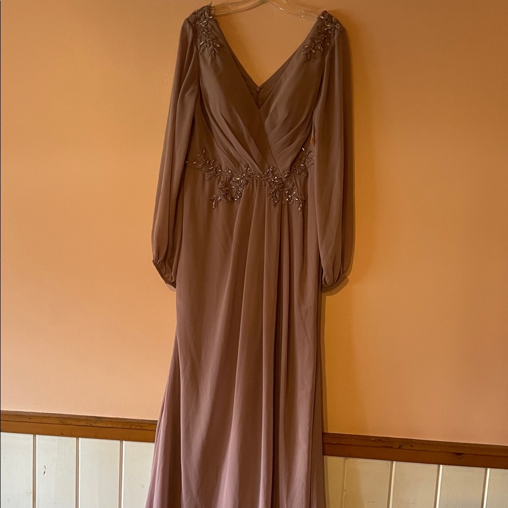 Oleg Cassini Long Sleeve Mauve Dress